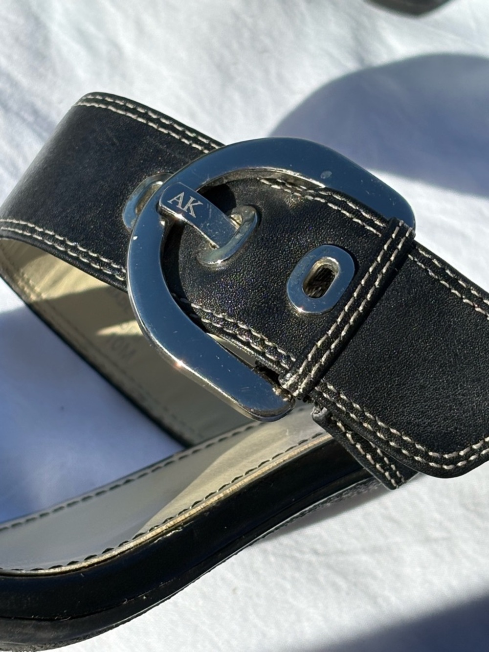 Anne Klein Black Two-Band iFlex Slide Sandals - Picture 4 of 5